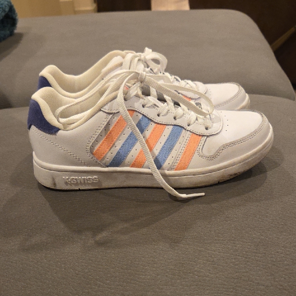 K-Swiss Kids' Sneakers in White with Blue and Orange Accents